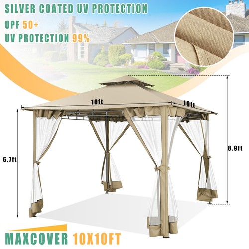 HOTEEL 10'x10' Gazebo with Mosquito Netting Heavy Duty Waterproof Patio Canopy - Picture 5 of 9