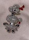 Enamel Silver Tone 1.25” Vintage Jewelry Poodle Pin Brooch Dog Red Bow