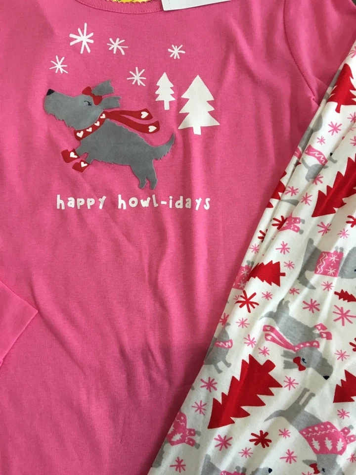 Gymboree Girls Gymmies Happy Howl-idays Dog Holiday Pink Christmas Pjs Size 4 - Image 2 of 2