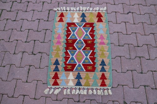 Bathroom Decor Turkish Handmade Kilim Cappadocia Small Rug Tribal Doormat 2x3ft