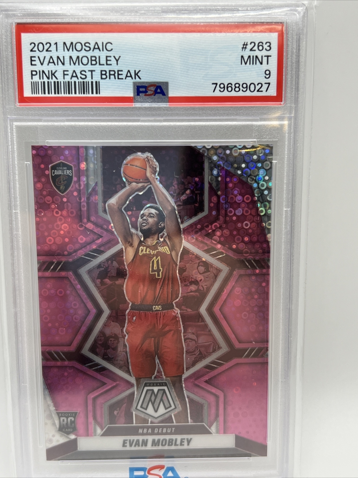 2021-22 Panini Mosaic Fast Break Evan Mobley #201 RC Pink Prizm 19/20 PSA  9