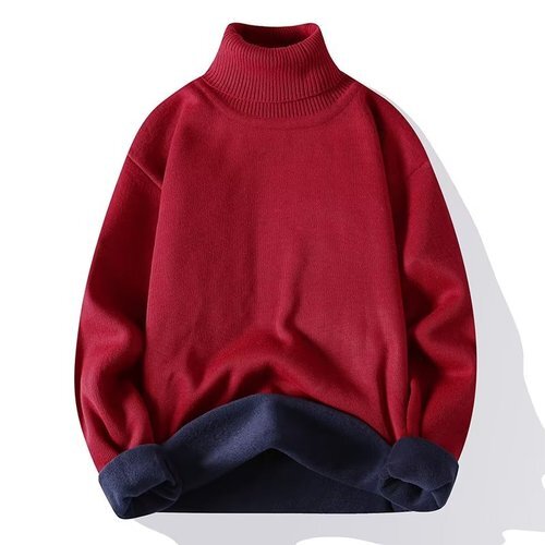 Men Turtleneck Knit Sweater Fleece Lined Jumper Thermal Pullover Tops Warm Basic