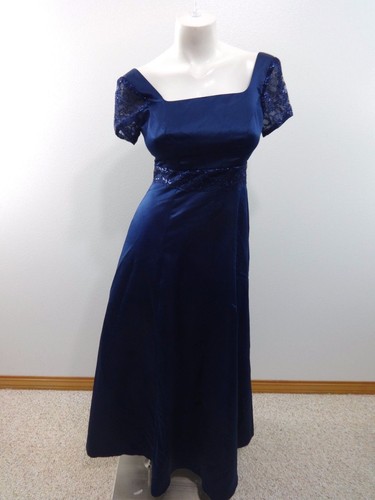 Artigianale Donna Blu Scuro Manica Corta Elegante Vestito Con Dorso A V Misura 2