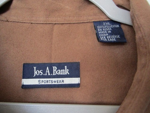 Jos A Bank Brown Faux Suede Men's Shirt Washable Long Sleeve Shirt - Size 2XL - Picture 3 of 3