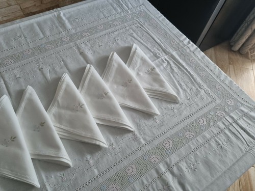 Tovaglia x12 Misto lino (40%Lino 60%Cotone) ricamo sfilato e punto pieno a mano - Foto 6 di 12