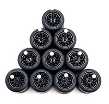 5x Set Black BBS Real Rider Wheel Rubber Tires For 1/64 Scale Cars