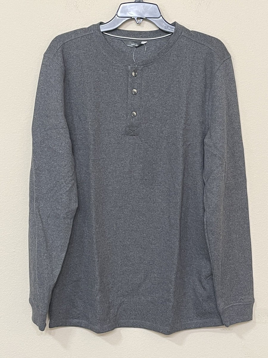Members Mark Men's Gray Thermal Henley Waffle Knit Long Sleeve