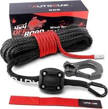 Synthetic Winch Rope Cable Kit 1/4" X 50 Ft 9500lbs Black Winch Rope Line With P