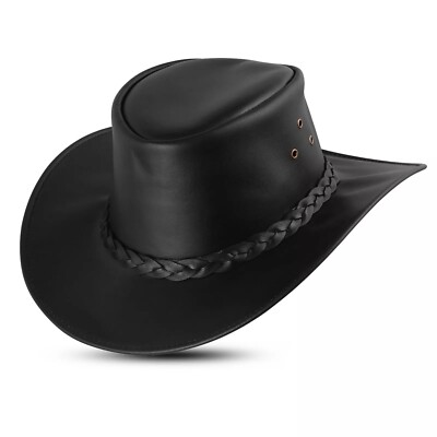 Western REAL Leather Cowboy hat Men and Women Cowboy Hat Vintage Style  Braided