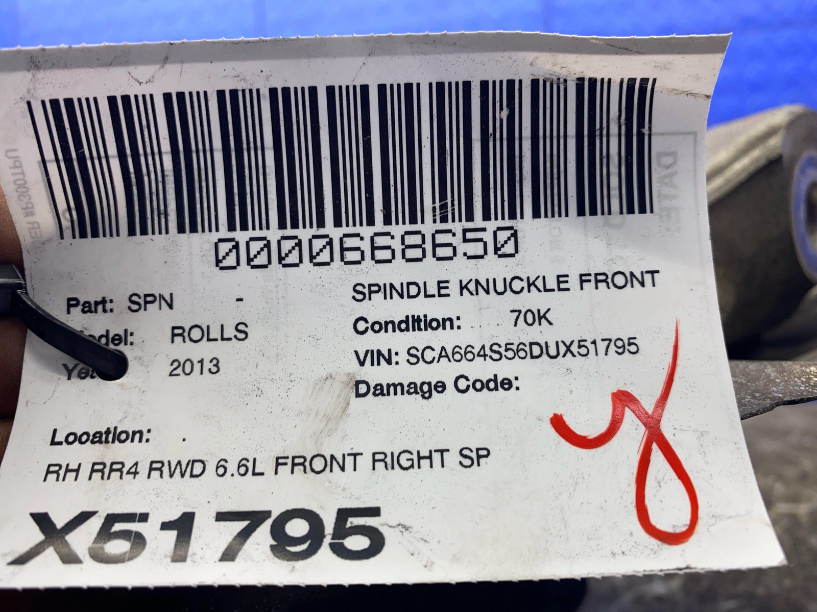 2009-2014 ROLLS ROYCE GHOST RR4 RWD 6.6L FRONT RIGHT SPINDLE KNUCKLE HUB BEARING