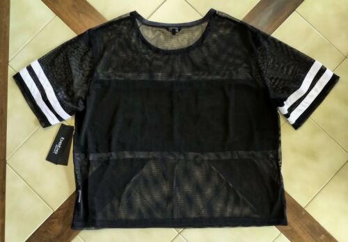 Top de malla recortada que absorbe la humedad con logotipo negro/blanco BEBE SPORT (1X) NUEVO CON ETIQUETAS - Imagen 2 de 4