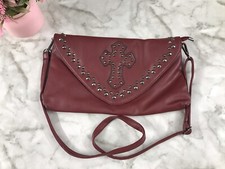 Womens Western Rhinestone Studs Cross Crossbody Cowgirl Leather Med Purse 8"x13"