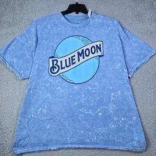 BLUE MOON BEER SHIRT Mens Blue Extra Large XL Bleach Dye CASUAL Brew Outdoor NWT