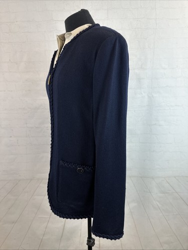 New ST. JOHN Women's Sweater Size 14 Navy Blue Wool Zipper NWT $1,595 - Picture 2 of 15