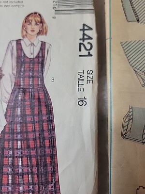 Vtg McCalls Pattern 4421 Drop Waist Jumper Dress Pleated Bottom Miss 16 CUT  '89 | eBay