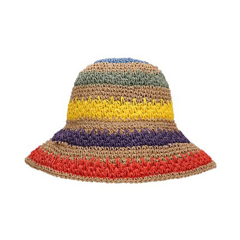 Women Straw Bucket Bush Hat Foldable Fishing Beach Sun Rainbow Floppy Summer