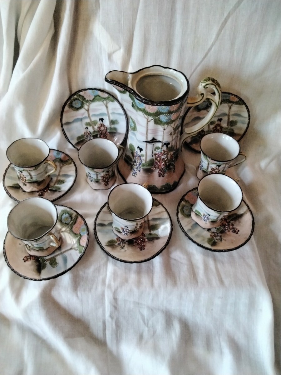 Japanese tea set, 13 Piece Hand Painted With Dancing Geisha Girls