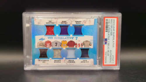 2023 Leaf Superlative 7 GAME USED Mantle Nicklaus Kobe Ali Federer Howe PSA 3/6