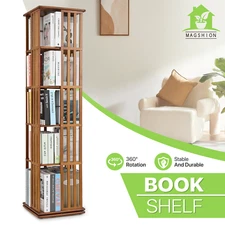 5 Tiers Bamboo Rotating Bookshelf Freestanding Open Shelving Storage Rack Brown