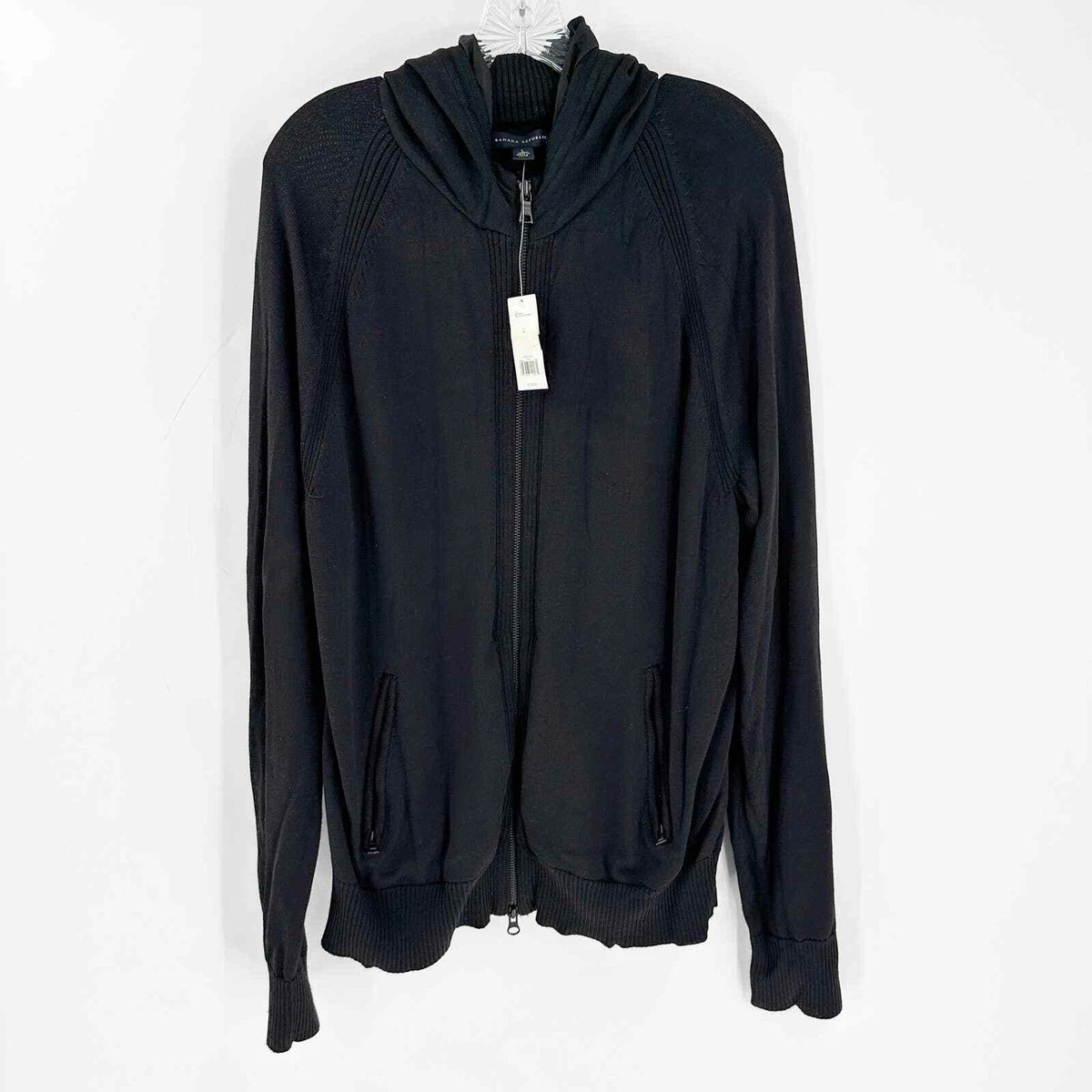 NWT Banana Republic Black Cordura Nylon Full Zip Oversized Hoodie Size L