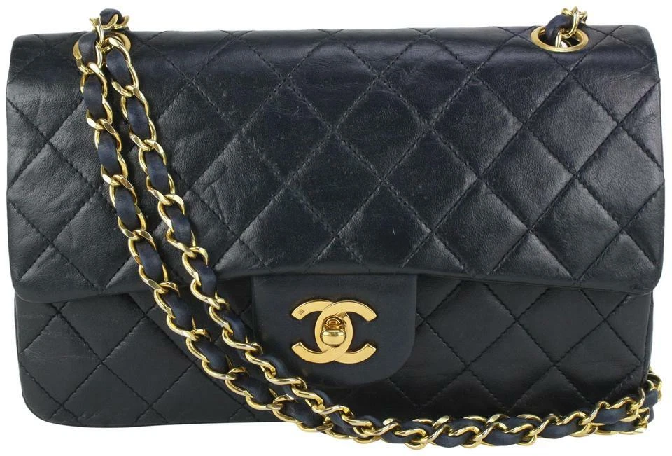 Chanel GHW Dark Navy Blue Quilted Lambskin Small Double Flap Bag