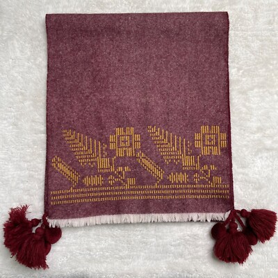 Madewell Women's Embroidered Textile Cabernet Red Yellow Wool Scarf One Size
