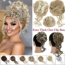 Curly Messy Bun Hair Piece Updo Scrunchie Natural As Human Hair Extension THICK