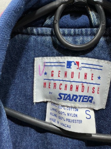 Vintage 90s MLB Starter Atlanta Braves Denim Letterman Style Jacket Sz Small - Picture 10 of 24