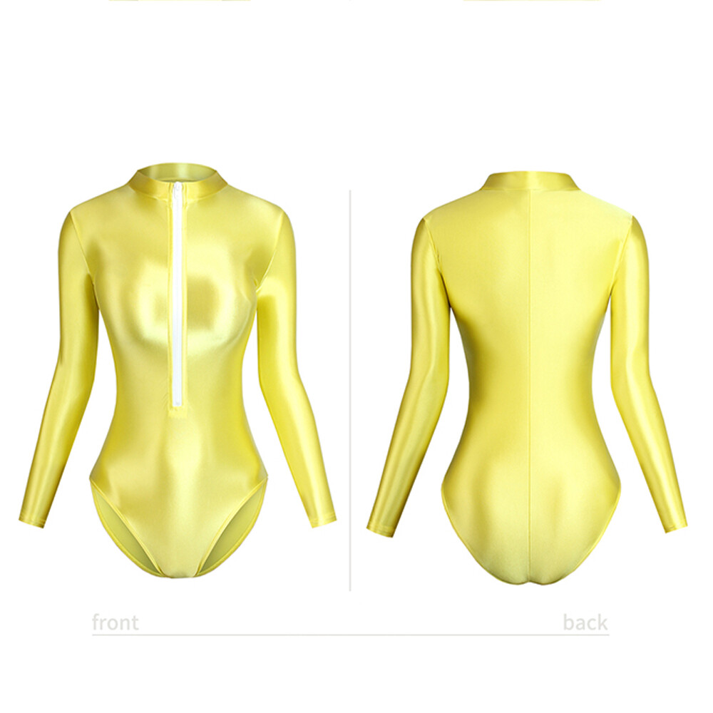 Sexy Body MJINM Para Mujer Brillante Brillante 1 Pieza Corte Alto Leotardo Cremallera