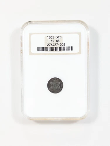 1862 3 Cent Silver Trime 3CS NGC MS64 Toned 🌈 NGC Old Fatty Holder White