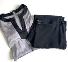 Citron Santa Monica Size M Tunic Top Popover Blouse & Pants Silk Linen Outfit