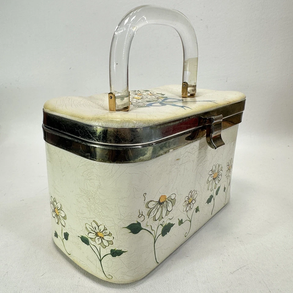 De Colección Julius Resnick JR Caja Bolso de Mano Cartera Floral Mango Transparente Margaritas Foto 3 de 4