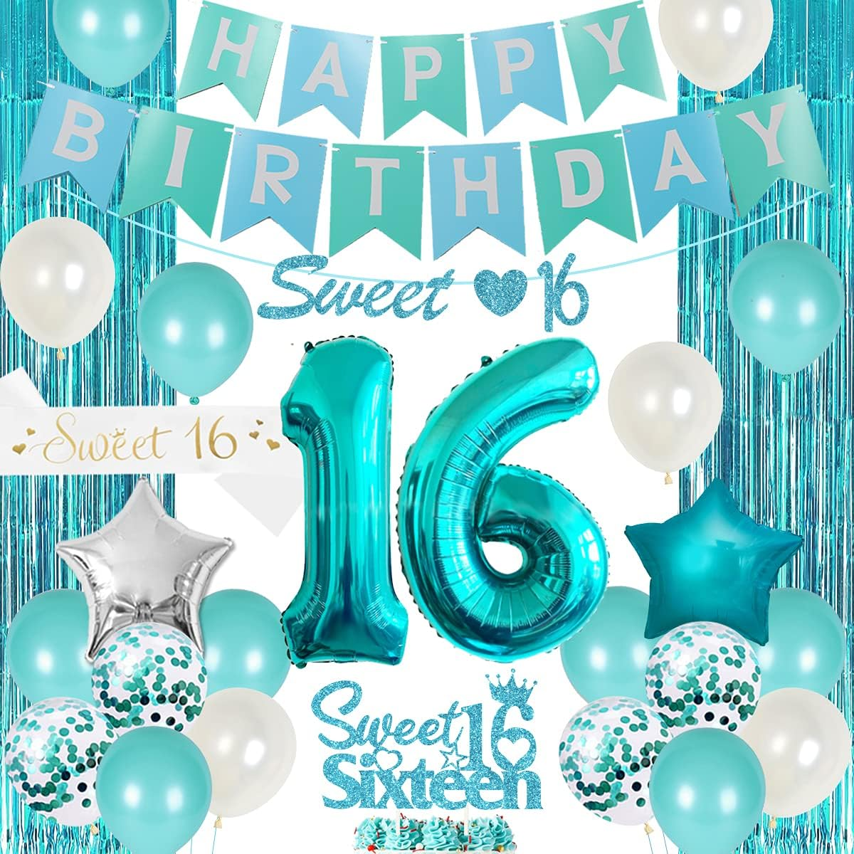 16th Birthday Decorations for Girl Teal Sweet 16th Birthday Party  Supplies 16