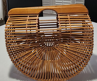 Vintage, 1980s Bamboo Cage Bag Tote HalfCircle Bag, excellent