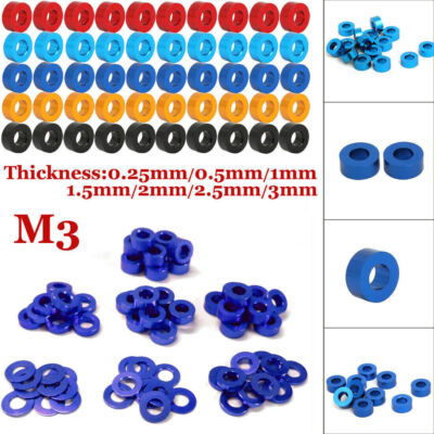 #ad 10 100PCS M3 0.25mm 3mm Color Aluminum Alloy Flat Washers Round Spacer Anodized $15.99