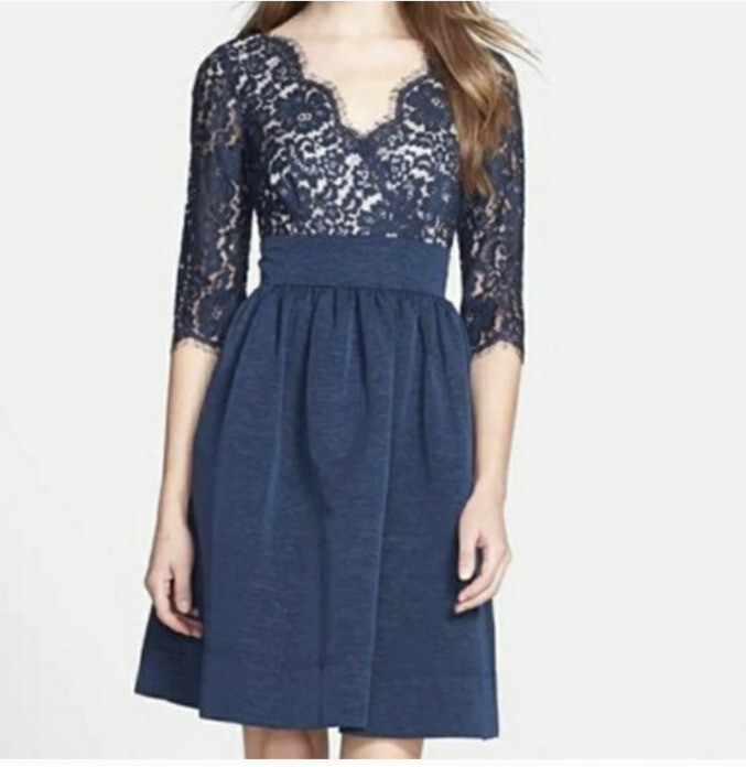 Eliza J Lace & Faille Lace A-Line Party Faux Wrap Dress Size 10P | eBay