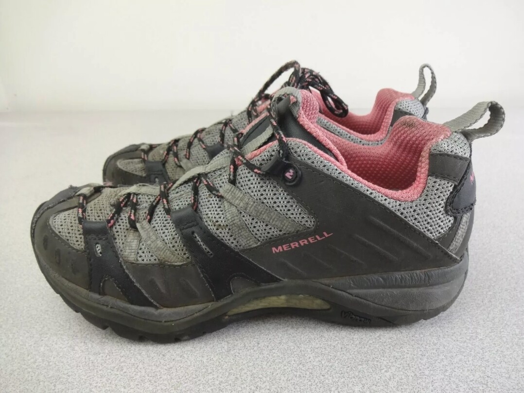 Scarpe da corsa Merrell donna taglia 7 trail escursionismo J54862 Vibram grigio nero rosa