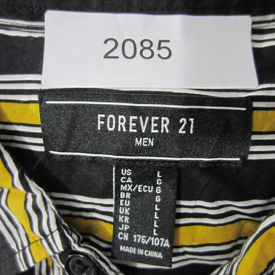 Forever 21 Shirt Mens Large Yellow Black White Button Up Long Sleeve ...