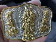 Virgin Mary LARGE Belt Buckle all Metal Silver Gold finish