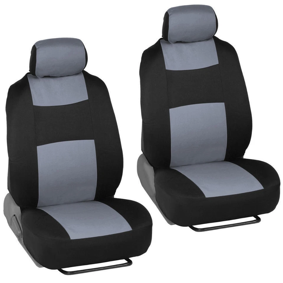 Front & Rear Fabric Car Seat Covers + PU Leather Steering Wheel Cover Black/Gray - Image 3 of 4