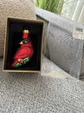 NEW Handcrafted Glass Cardinal Bird Ornament From Old Time Pottery Inc