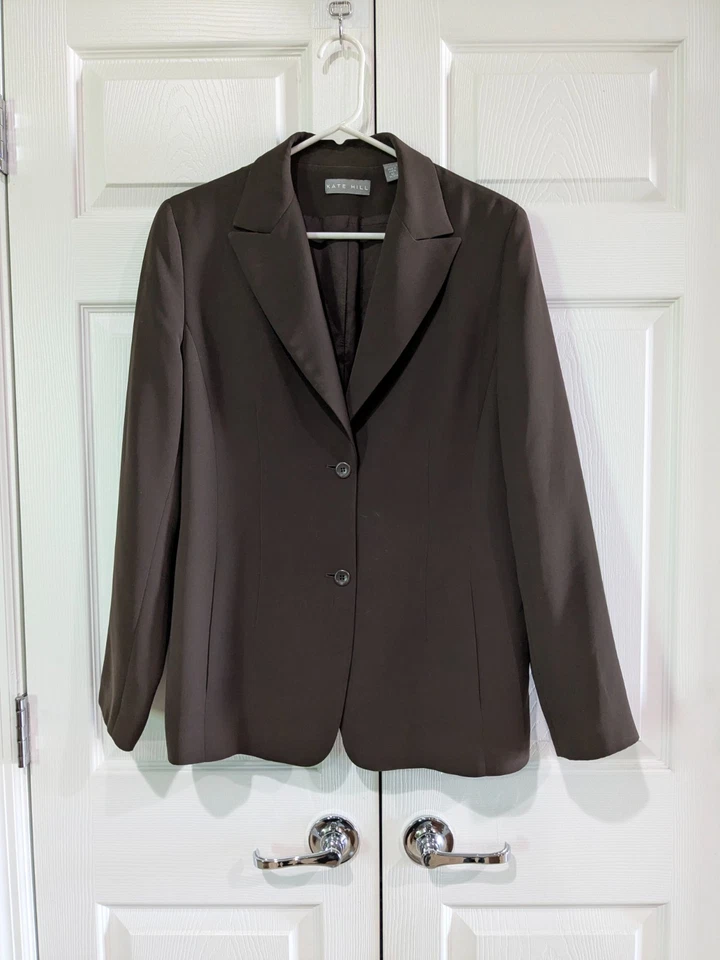 Blazer para mujer Kate Hill, talla 12, marrón, pecho único, cuello muesca, bolsillos Foto 2 de 4