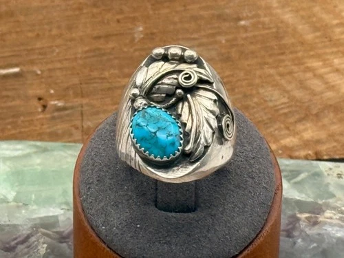 Vintage Edith Kee Navajo Sterling Silver Turquoise Ring sz 12.25.--TB307.25