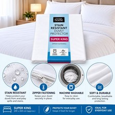 Super King 100% Cotton Duvet Protector White Stain Resistant Zip Bedding Cover