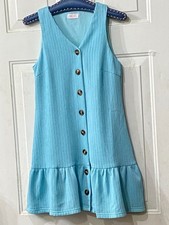NEW Pink Lily Sz S  Knit Dress Sleeveless Button Up Turquoise Lined Ruffle Hem