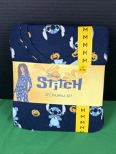 Disney Stitch Ladies 2 Piece Long Sleeve Pajama Set Size M Navy