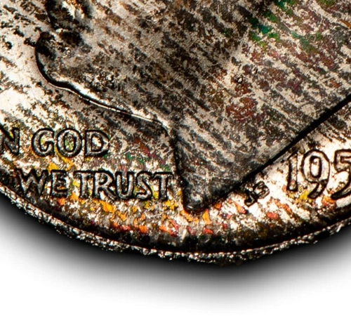 1959 10c Silver Roosevelt Dime - PQ Rainbow Textile Toning - BU - SKU-Z6350