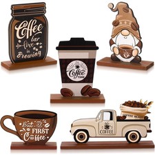 5 Pieces Coffee Bar Decor Sign Farmhouse Coffee Bar Wood Signs Rustic Cafe Wo...