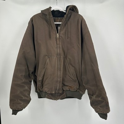 CE Schmidt Mens Canvas Barn Jacket Size 2XLT Hooded Chore Coat Brown Distressed