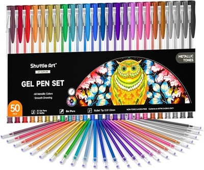 50 Pack Metallic Gel Pens Set with 25 Refills for Coloring, Doodling, and Drawin